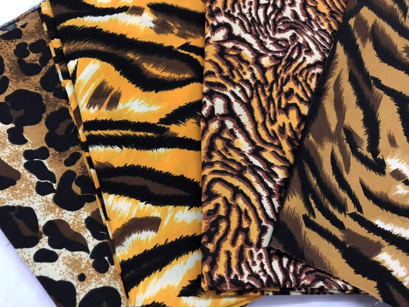 AMORNPHAN Set of 4 Tiger Leopard Animal Pattern Printed Cotton Quilting Fabric Bundle for Patchwork Needlework DIY Handmade Sewing Crafting Scrapbooking Precut 18 x 22 Inches (Set of 4 Pieces) - Image 1